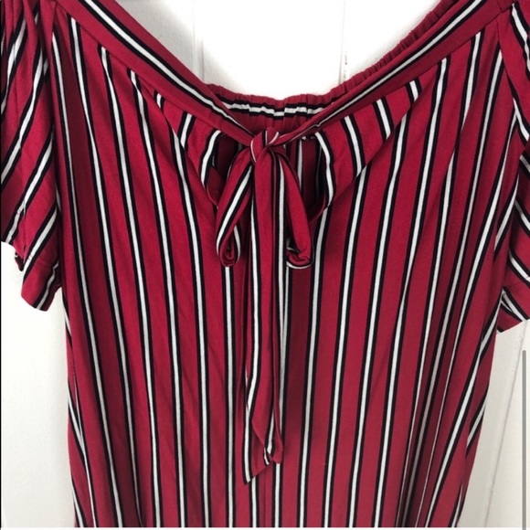 Loft Red, black & white stripe off Shoulder Top - Picture 6 of 8